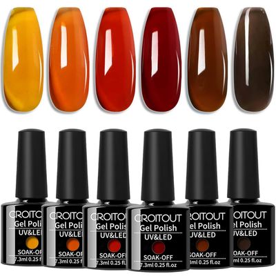 Croitout Jelly Gel Nail Polish Fall Colors, Crystal Translucent Gel Polish Set, Trendy Pigmented Daily Gel Nail Kit, UV LED Soak Off Nail Polish Gel, Best Gift for Women Girlfriend 6 x 7.3ML