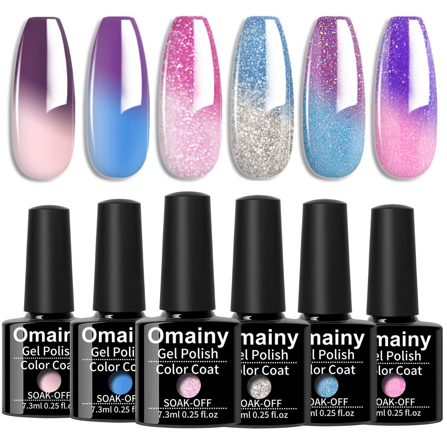 Omainy Gel Nail Polish Set -Color Changing Gel Nail Polish Set Purple Blue Pink Red Laverder Color Changing Gel Polish Soak Off UV LED Thermal Temperature Art 6001