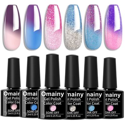 Omainy Gel Nail Polish Set -Color Changing Gel Nail Polish Set Purple Blue Pink Red Laverder Color Changing Gel Polish Soak Off UV LED Thermal Temperature Art 6001