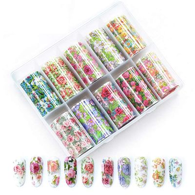 WOKOTO 10 Rolls Nail Art Foil Transfer Stickers Tips Flower Design Nail Wraps Decals Set Starry Sky Manicure Accessories (1.57inches39.4inches)
