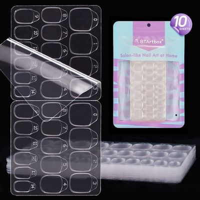 BTArtbox 10 Sheets 15 Sizes Ultra Thin &amp; Waterproof Nail Stickers for Fake Nails, 300PCS Double Sided Jelly Nail Sticky Tabs for Manicure