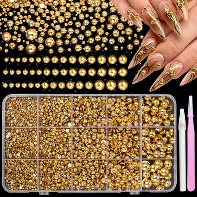 Gold Half Pearl for Crafts, Flatback Golden Pearls Beads Gems for Nails Art DIY Crafts Embellishment Shoes Clothes Bags DIY Making