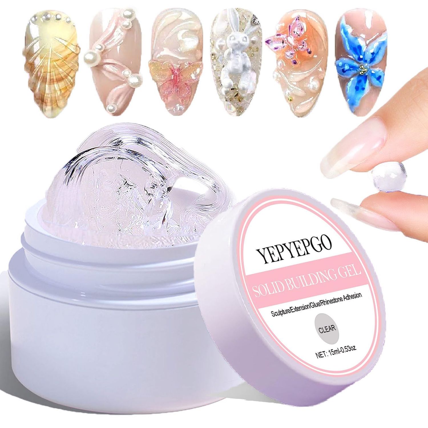 YEPYEPGO Solid Builder Sculpture Gel for Nails - Non-Sticky Hand 3D Sculpting Gel, Hard Nail Extension Nail Art Home Manicure DIY for Women, Clear 15g