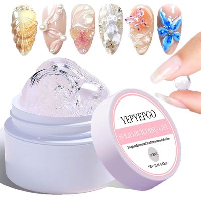 YEPYEPGO Solid Builder Sculpture Gel for Nails - Non-Sticky Hand 3D Sculpting Gel, Hard Nail Extension Nail Art Home Manicure DIY for Women, Clear 15g