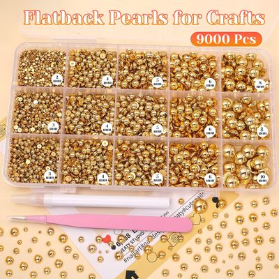 Gold Half Pearl for Crafts, Flatback Golden Pearls Beads Gems for Nails Art DIY Crafts Embellishment Shoes Clothes Bags DIY Making