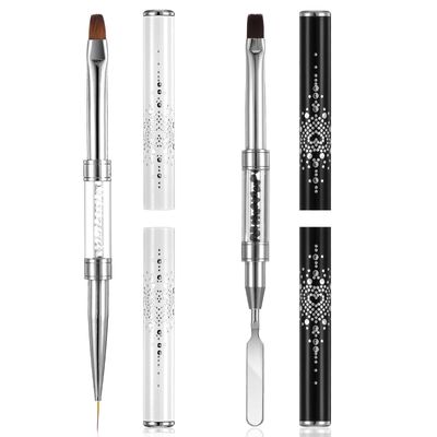 2 Pcs Builder Gel BrushPoly Dual Ended Flat Gel Nail Brushes 2 In 1 Design Flat Manicure Spatula with Transparent Pen Box for Gels Acrylic Nails Extension(WhiteBlack)