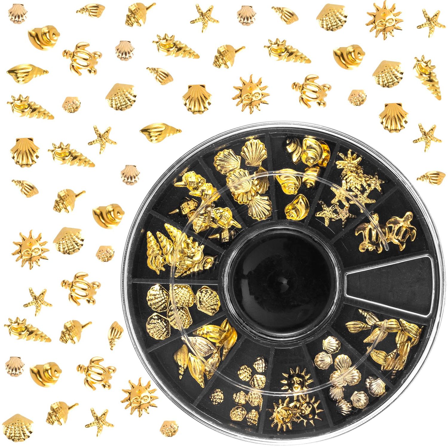 Winsyison Ocean Nail Art Charms, 3D Metal Nails Stickers, Beach Starfish Seashell Decals Manicure DIY Embellishments for Women- Gold
