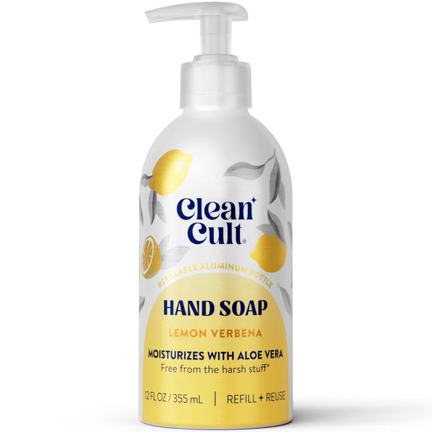 Cleancult - Lemon Verbena - Moisturizing Liquid Hand Soap - Refillable Aluminum Bottle - Made with Aloe Vera - Nourishes &amp; Moisturizes Dry &amp; Sensitive Skin - 12 oz - 1 Pack