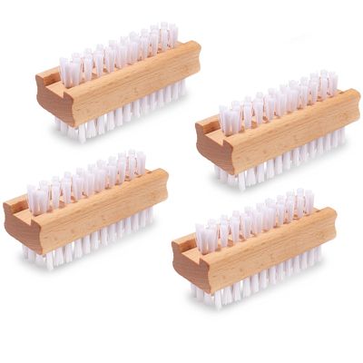 DBEBTOOL Nail Brush Set - 4pcs Two-Side Fingernail Nail Brushes for Cleaning, Wooden Nail Cleaning Brush, Stiff Nail Scrubber Brush for Cleaning Toes and Nails