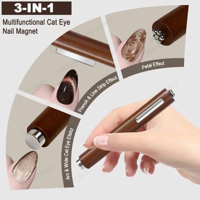 ZIRATONES 3 in 1 Nail Magnet, Multifunctional Cat Eye Gel Nail Polish Magnet Pen, 3D Magnetic Nail Polish Stick for Home DIY, Salon, Studio, Nail Art Design Tools