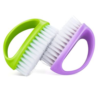 Cobee 2 Pack Hand Nail Brush for Cleaning Fingernails Durable Stiff Bristles Nail Scrub Brush Cleaner with Handle Heavy Duty Deep Nail Cleaning Scrubber for Men Fingernails Toes Garden(Green, Purple)