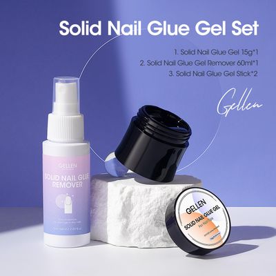 Gellen Solid Gel Nail Glue with 60ml Nail Glue Remover Set, 15g Solid Nail Gel for False Nail Tips &amp; Press On Nails