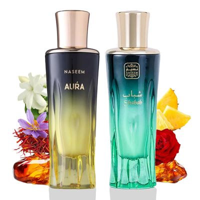 NASEEM Shabab Khalta &amp; Aura Aqua Perfume for Unisex | Unisex Eau De Parfum &amp; Extrait de Parfum, Alcohol-Free, Long-Lasting Floral, Fruity &amp; Arabian Fragrances for Men &amp; Women (Combo - 80ml Each)