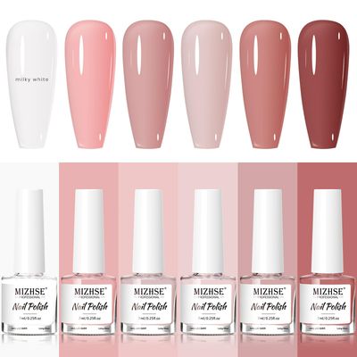 MIZHSE Nail Polish Set: 6 Classic Nude Colors Collection Milky White Nude Pink, Quick Dry Nail Lacquer Fingernail Manicure DIY Nail Art Salon, Ideal Gift for Women