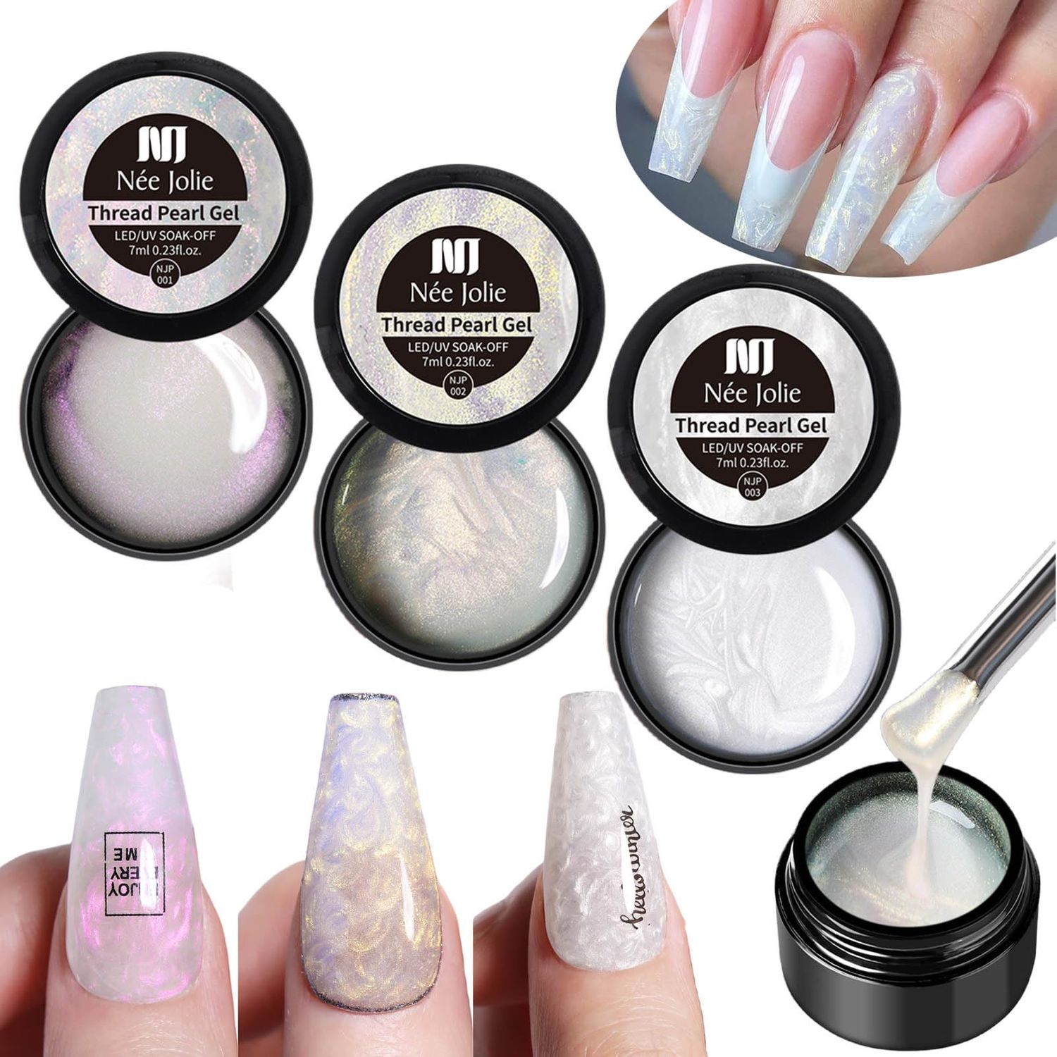 YJLYQF Shimmer Pearl Gel Nail Polish Pearlescent Mermaid Chrome Gel Polish Purple Gold White Pearl Gel Polish Soak Off UV Led Gel Polish Shell Swirl Thread Effect for DIY Manicure Use (3PCS)