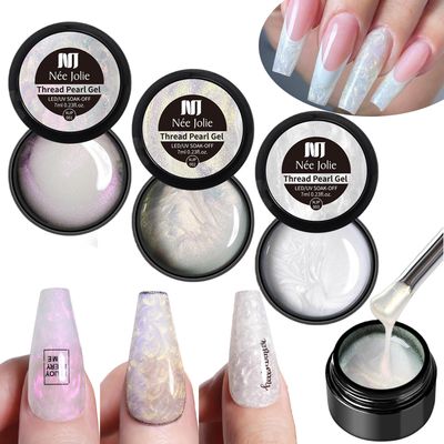 YJLYQF Shimmer Pearl Gel Nail Polish Pearlescent Mermaid Chrome Gel Polish Purple Gold White Pearl Gel Polish Soak Off UV Led Gel Polish Shell Swirl Thread Effect for DIY Manicure Use (3PCS)