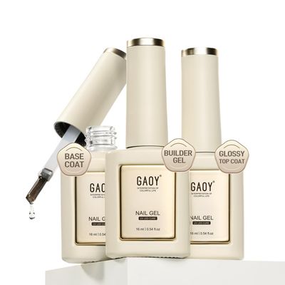 GAOY Gel Top Coat, Builder Gel and Base Coat Set, 16ml 3 Pcs Clear Glossy No Wipe Combination for Long Lasting UV Gel Nail Art DIY