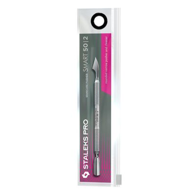 Staleks Pro Cuticle Pusher Smart 50 Type 2 - Professional Manicure Tool Dual-Ended Cleaner &amp; Pusher Stainless Steel Ergonomic Grip Corrosion Resistant Manually Sharpened