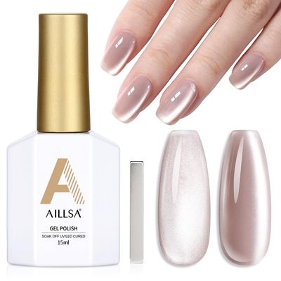 AILLSA Cat Eye Gel Nail Polish Nude Glitter Crystal Polish with Magnet, Glass Sparkle Nail Polish Reflective Shimmer Translucent Jelly Color U V Gel Salon DIY at Home 0.5 OZ GF26