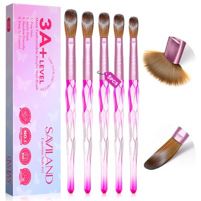 SAVILAND 5pcs Acrylic Nail Brush Set - Size 4/8/10/14/16 Professional Acrylic Nail Brush for Acrylics Application Nails Extension &amp; Carving for Nails Salon Home DIY