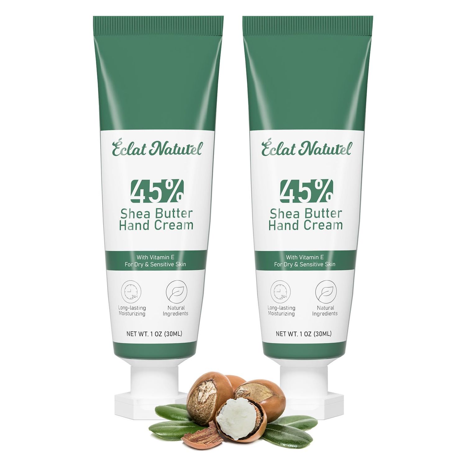 CLAT NATUREL Shea Butter Hand Cream, with Vitamin E and 45 Shea Butter Hand Moisturizer, Deep Moisturizing Cream for Dry Hands, Mini Travel Size Hand Lotion Set, 1 Fl Oz (Pack of 2)