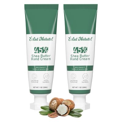 CLAT NATUREL Shea Butter Hand Cream, with Vitamin E and 45 Shea Butter Hand Moisturizer, Deep Moisturizing Cream for Dry Hands, Mini Travel Size Hand Lotion Set, 1 Fl Oz (Pack of 2)