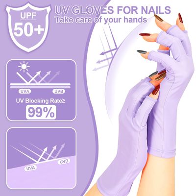 chemotex UV Nail Gloves, Professional UPF50 Protection UV Gloves for Gel Manicures (Purple)