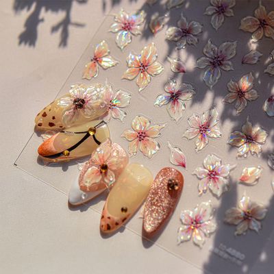 Flower Nail Art Stickers, 1 Sheets 5D Embossed 5D Lily Decals Self-Adhesive Pegatinas Uas Summer Nails Supplies Nail Art Design Decoration Flower Stickers for Nails Spring Manicure Supply for Women