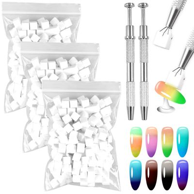 300PCS Soft Sponges for Ombre Nail Art With 2PCS Grabbing Pen - Gradient and Manicure Accessories, Professional Supplies for Brush and Nail Art