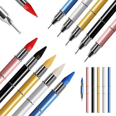 WOKOTO 5 PCS Double-Side Rhinestone Picker Tools With Caps, Wax Pencil For Rhinestones Applicator Dotting Tools Nail Art Gem Pen Rhinestone Pen Tool Wax Pen For Rhinestones Gem Picker Bedazzling Tool