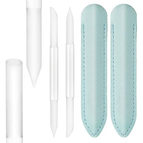 2Pcs Glass Cuticle Pusher with Leather Case, Dual Ended Cuticle Remover Tool Professional Manicure Stick Fingertip Precision Filing Cuticle Remover Tools for Nail Salons Home