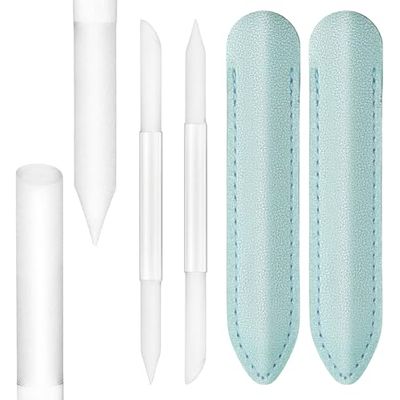 2Pcs Glass Cuticle Pusher with Leather Case, Dual Ended Cuticle Remover Tool Professional Manicure Stick Fingertip Precision Filing Cuticle Remover Tools for Nail Salons Home