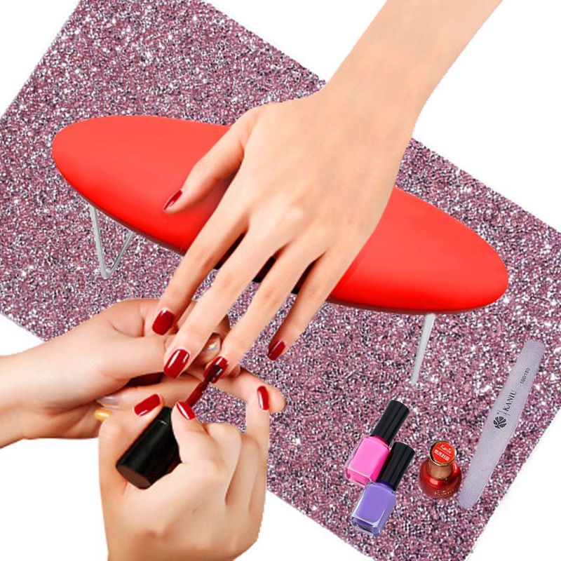 EBANKU Shiny Nail Art Table Mat, Foldable Nail Art Hand Pad Salon Practice Cushion Pad Portable Nail Art Manicure Tool