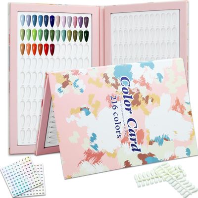 C12rtive 216 Nail Colors Book,Nail Color Display Book with 240 Nail Tips &amp; 1-300 Number Labels,Professional Nail Color Swatches Book for Nail Polish Nails Art Design(Pink)