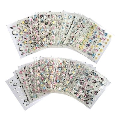 Valuu 50 Sheets Self-adhesive 3D Nail Stickers Black White Colorful Flower Nail Decals For Girl Children Kids Fingernails &amp; Toenails DIY Decoration Tips