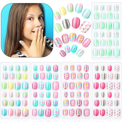 120 Pieces Kids Press on Nails Children Fake Artificial Nails Girls Full Cover Short False Fingernails for Girls Kids Design Decoration(Lovely Pattern)