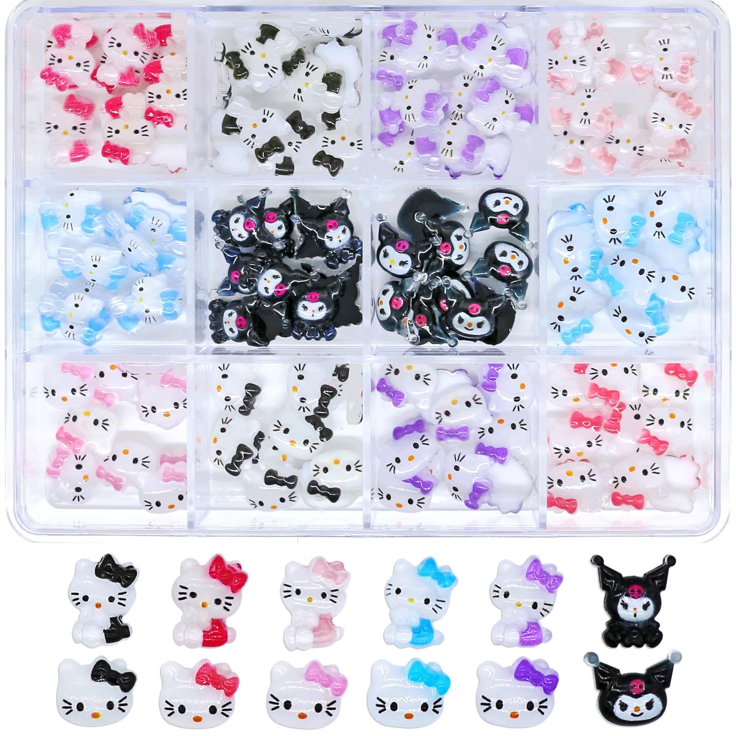 VCEOW 120pcs Kawaii Nail Art Charms Resin Kitty Nail Charms Cute 3D Cartoon Y2k Nail DIY Accessories for Girls and Women(Style 1)