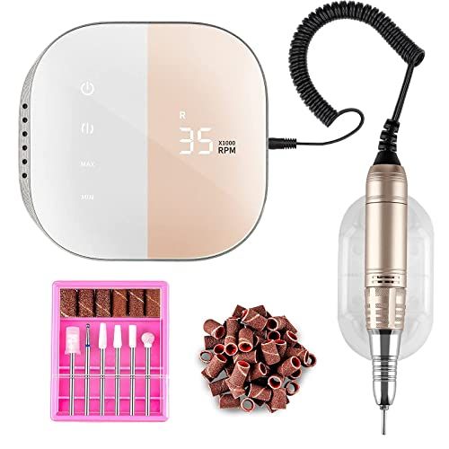 Madenia Professional Nail Drill Machine for Acrylic Nails, 35000RPM Compact Cute Electric Nail Drills with Touch Screen Efile Nail Drill E File Kit for Salon Home Manicure Pedicure Use, Pink