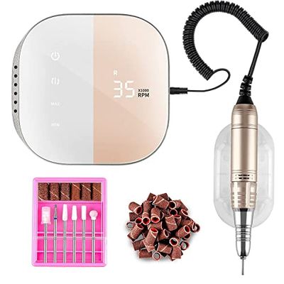 Madenia Professional Nail Drill Machine for Acrylic Nails, 35000RPM Compact Cute Electric Nail Drills with Touch Screen Efile Nail Drill E File Kit for Salon Home Manicure Pedicure Use, Pink