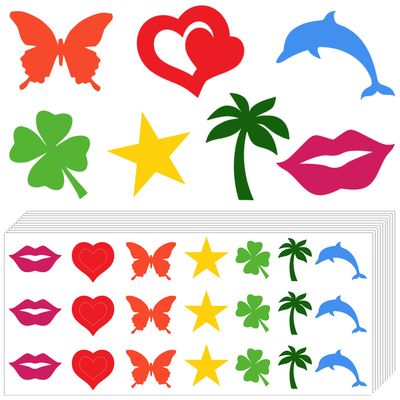 Chinco Store 210 Pieces Tanning Sunbathing Stickers Perforated Body Stickers for Self Adhesive Tanning Bed Sticker Heart Lips Stickers Butterfly Dolphin Stickers, 7 Styles(Cute Style)