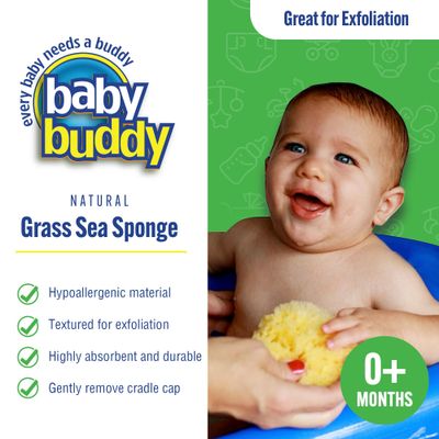 Baby Buddy Natural Grass Sea Sponge, Newborn Bath Time Essential, Textured for Exfoliation, Hypoallergenic, 1 Count