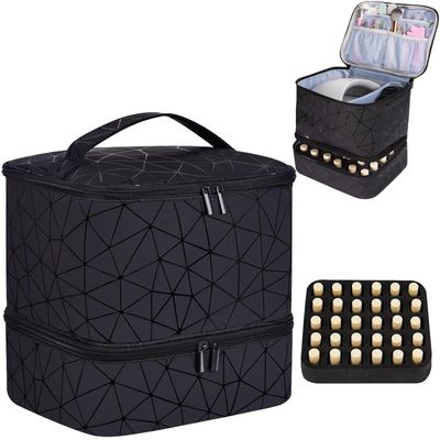 CTWWFS PU Leather Nail Polish Organizer and Nail Lamp Case, Nail Kit Organizer Holds 30 Bottles (15ml - 0.5 fl.oz) and a Nail Lamp, Nail Polish Carrying Case with Manicure Tools Storage Sections