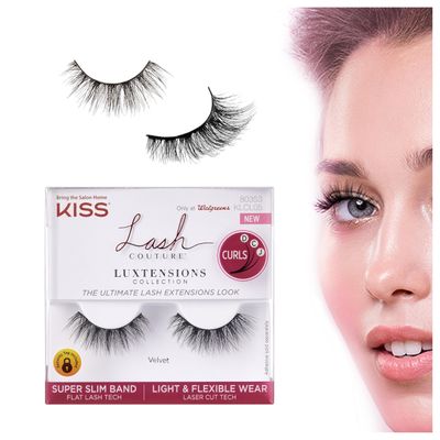 KISS Lash Couture LuXtensions Collection False Eyelashes, Flat Lash Technology, Super Slim Lash Band, Real Lash Extension Fibers, Reusable, Contact Lens Friendly Strip Lashes, Style Velvet, 1 Pair