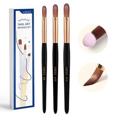 AIRSEE 3Pcs Acrylic Nail Brush Set, Size 8/10/14 Professional Nail Brushes for Acrylic Application Acrylic Powder Nail Extension, 3D Carving for DIY Salon Home, 3A Nylon Nail Brushes, Manicure Tool