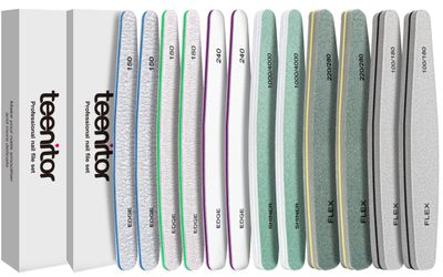 Teenitor 12pcs Nail Files and Buffers, Nail File Nail Buffer Block for Women, Emery Boards for Nails Nail Buffer and Shine Kit, Fingernail Files 100/180 Grit Nail Files for Natural Nails