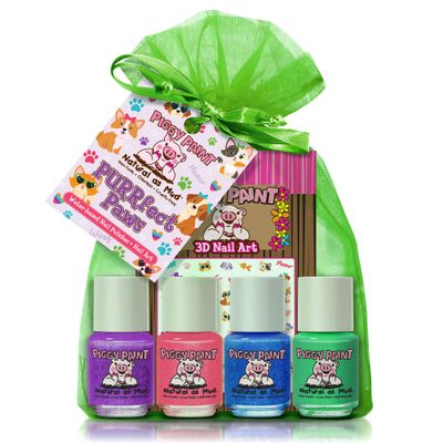 Piggy Paint | 100 Non-Toxic Girls Nail Polish | Safe, Cruelty-free, Vegan, &amp; Low Odor for Kids | PURRfect Paws Pet (4 Polish Nail Art Gift Set)