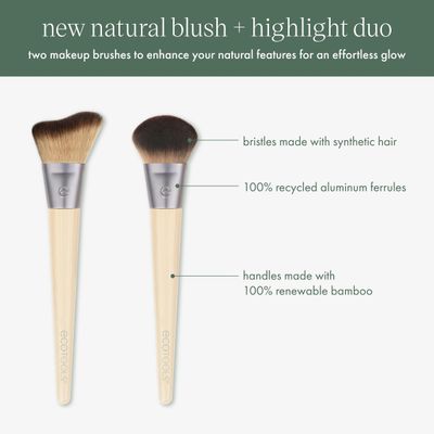 EcoTools Blush Highlight Brush Duo, Makeup Brushes For Liquid, Cream, &amp; Powder Highlight &amp; Blush, Enhance Natural Skin, Eco-Friendly Makeup Brush Set, Synthetic Bristles, 2 Piece Set