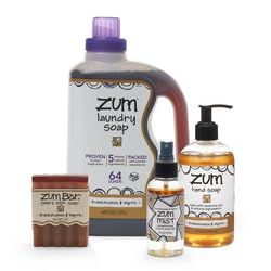 Zum Indigo Wild Home Essentials - Laundry Soap (64 oz) - Liquid Hand Soap (12 fl oz) - Room Spray Air Freshener (4 fl oz) - Goat Milk Soap Bar (3 oz) - Frankincense &amp; Myrrh Scent