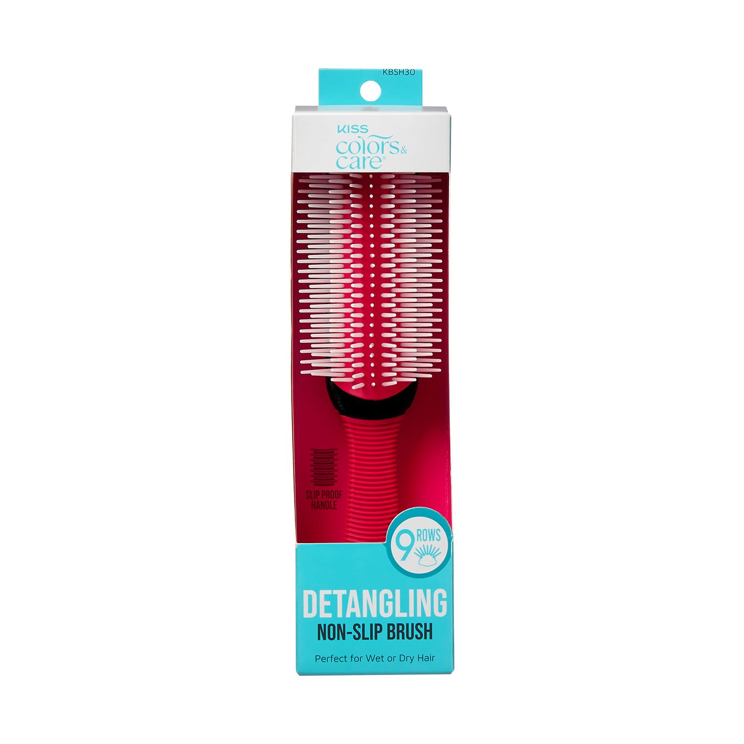 KISS Colors&amp;Care 9 Row Non-Slip Detangling Hair Brush,Removable Cushion For Easy Cleaning,Slip-Proof Handle For Sturdy Grip,Detangles Seamlessly Without Pulling Hair,Suitable for All Hair Types