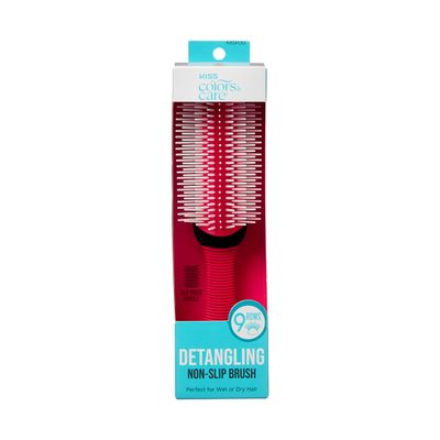 KISS Colors&amp;Care 9 Row Non-Slip Detangling Hair Brush,Removable Cushion For Easy Cleaning,Slip-Proof Handle For Sturdy Grip,Detangles Seamlessly Without Pulling Hair,Suitable for All Hair Types